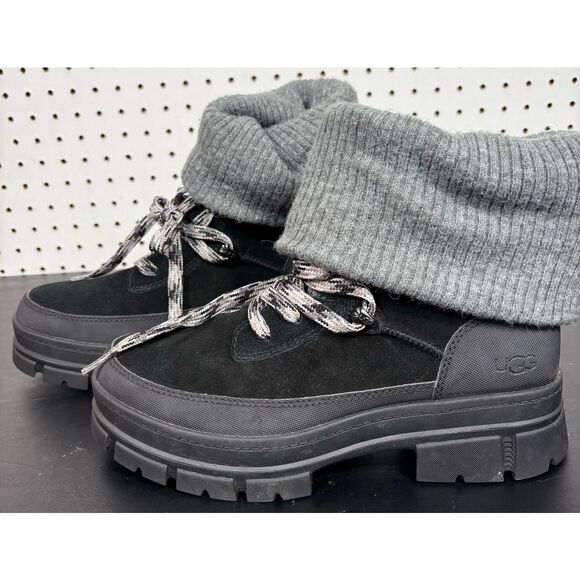 UGG Shoes - UGG WOMANS BLACK ASHTON HIKER LACE UP WATERPROOF SUEDE KNIT BOOTS SIZE 10
